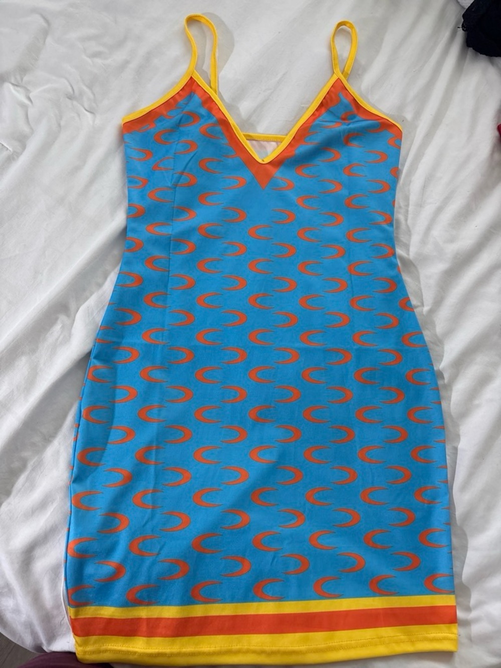 Blue & Orange Spaghetti-Strap Slip Dress by